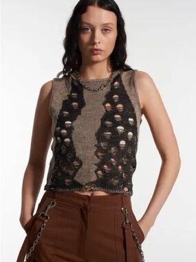 The Ragged Priest Distressed Knit Tank in Taupe and Charcoal